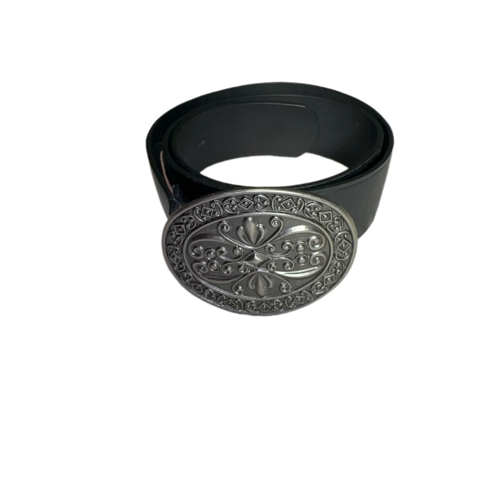 Black Belt with Ornate Silver Buckle